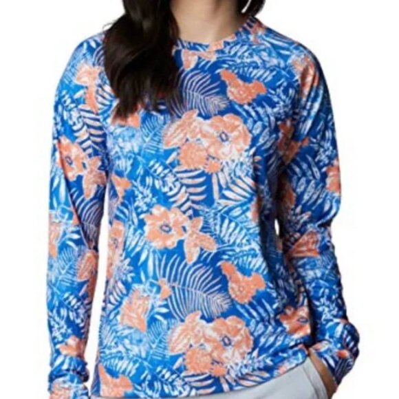 NWT! Columbia Blue and Red UPT 50 Omni-Wick Hooded Shirt - size L - Picture 1 of 2